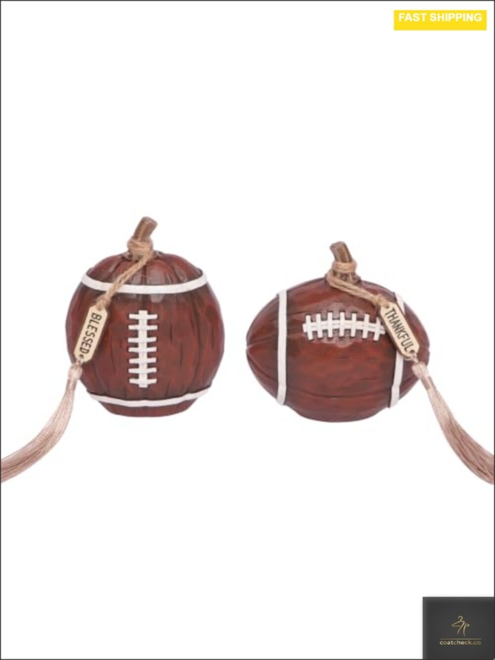 Resin Football Pumpkins Set of 2 - Football Ornaments Fall Home Decor